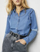 Chemise jean bio effet patch et volants aux épaules femme-1