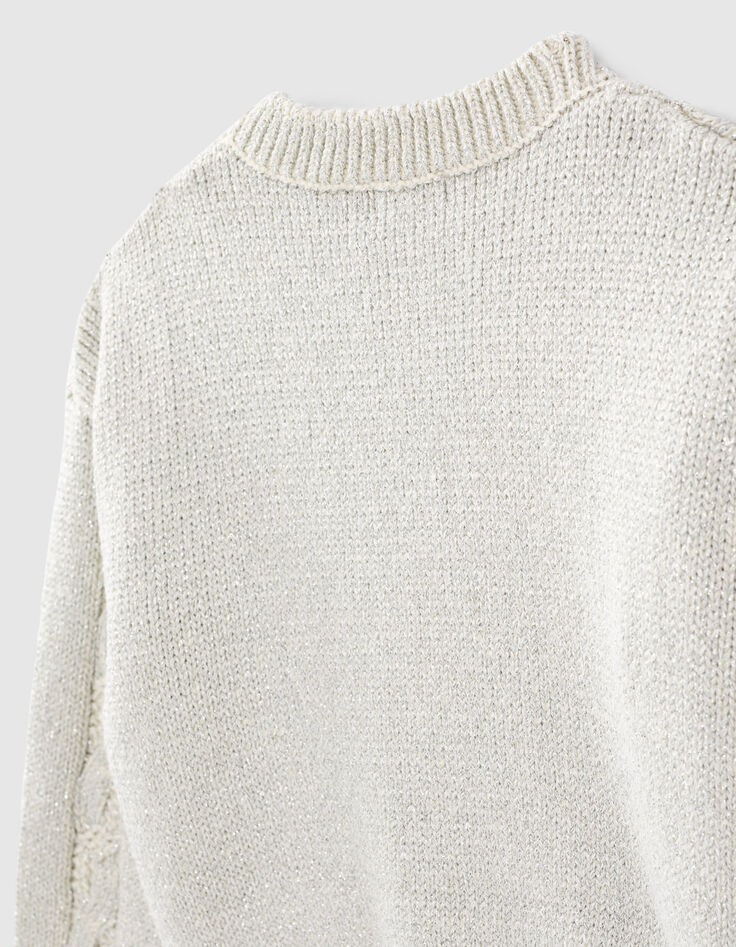 Silberfarbener M&auml;dchentwiststrickpullover-5