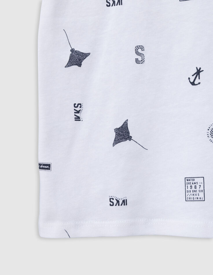 White organic cotton T-shirt with aquatic motifs for boy-5