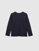 Tee-shirt navy fonc&eacute; t&ecirc;te de mort sequins or fille-3