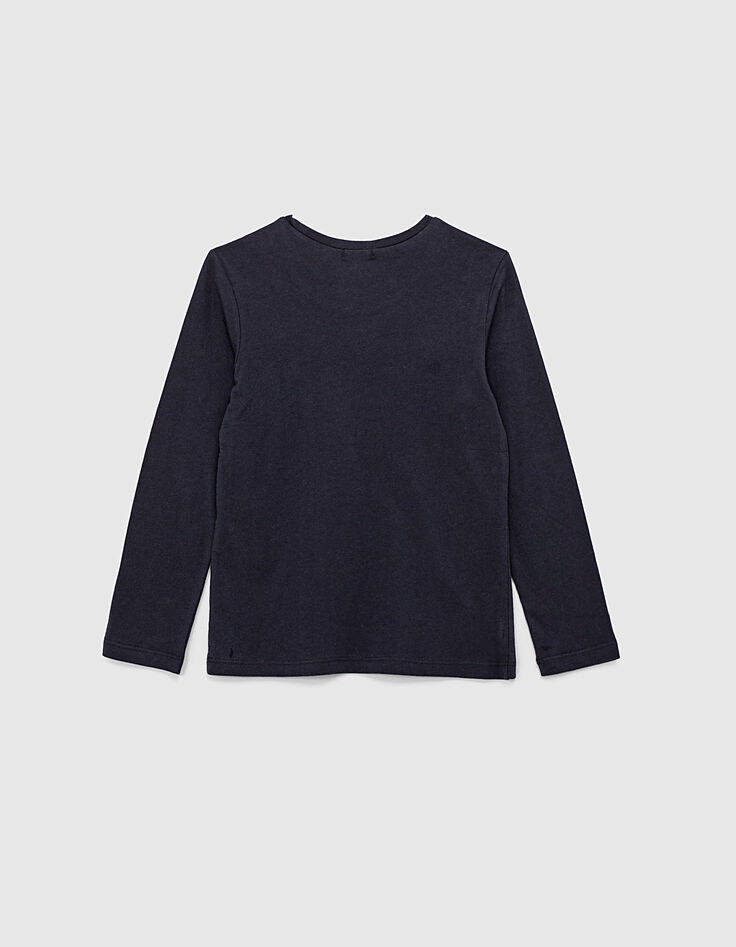 Tee-shirt navy fonc&eacute; t&ecirc;te de mort sequins or fille-3