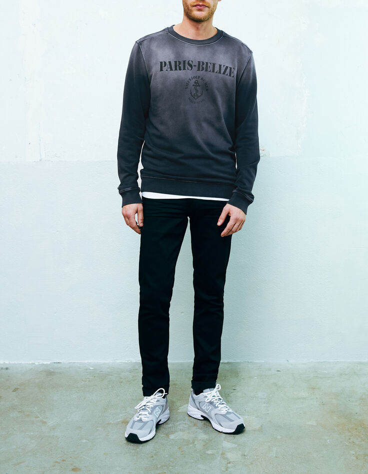 Leisteenblauwe sweater biokatoen met tekst Heren-2