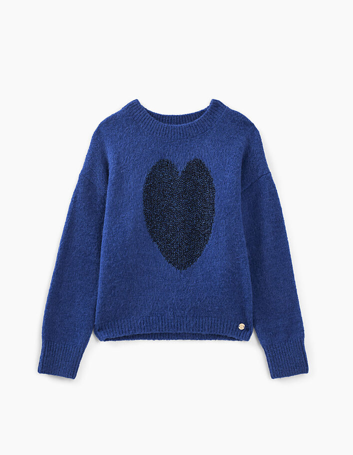 Girls’ electric blue glittery rib trim knit sweater - IKKS
