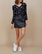 Schwarze Bluse mit Blumen-Sternen-Print I.Code-5