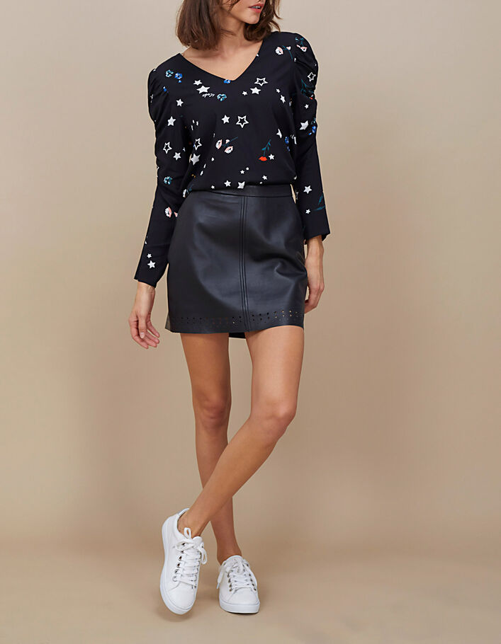 I.Code black blouse with star flower print - I.CODE