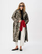 Trench long en jean marron &agrave; motif l&eacute;opard Femme-1