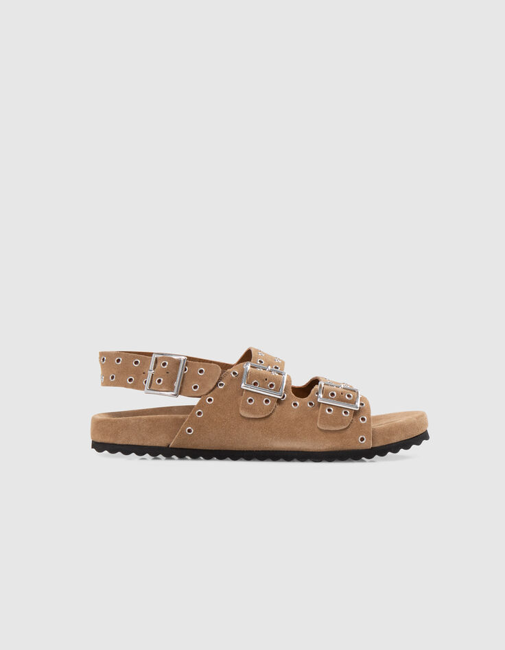Women's sand suede sandals with eyelet straps-1
