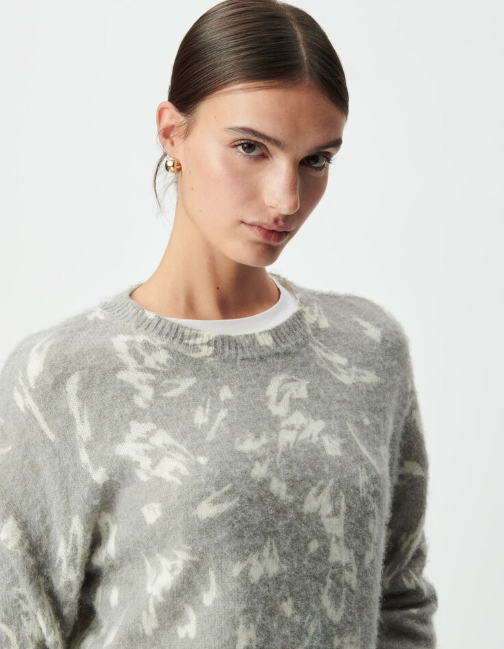 Grauer Damen-Winterpulli Punktdruck Ecru-4