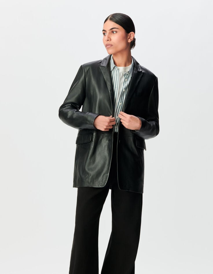 Schwarzer Oversize-Damenblazer Leder-2