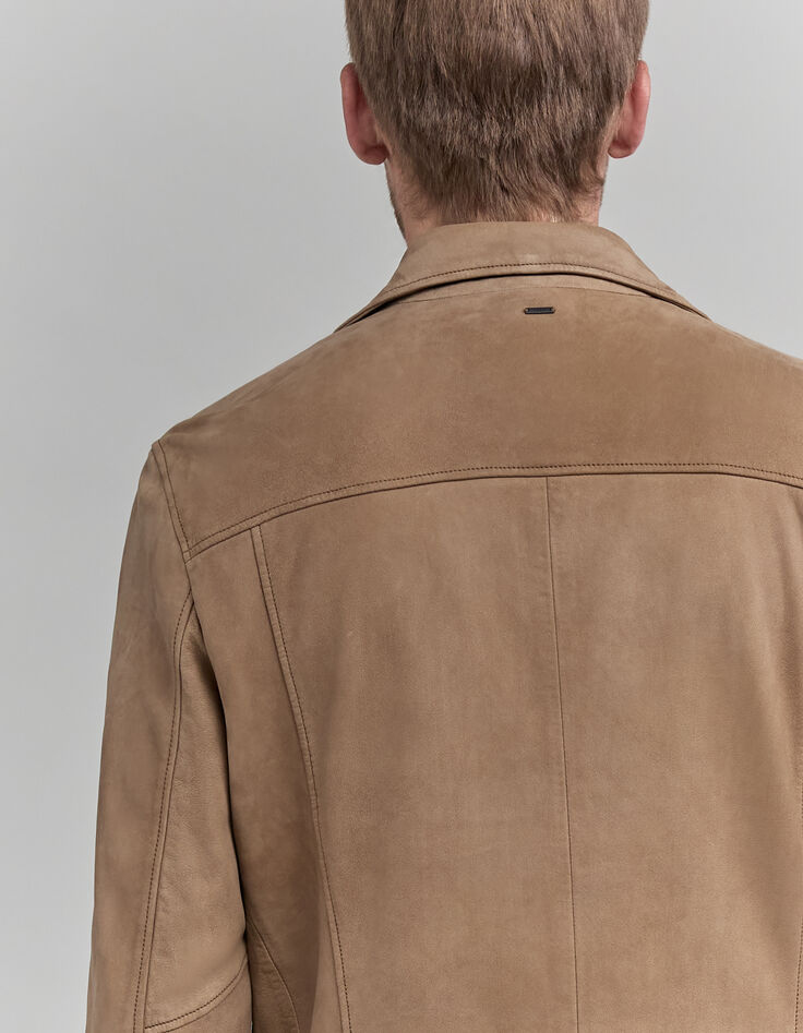 Cazadora biker de piel beige para hombre-6