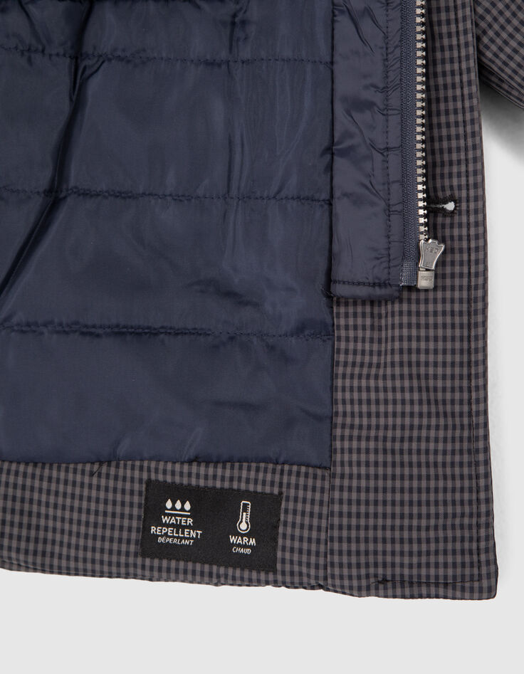 Jungen-Trenchcoat, marineblau kariert, Anorakstil, Nylon-6