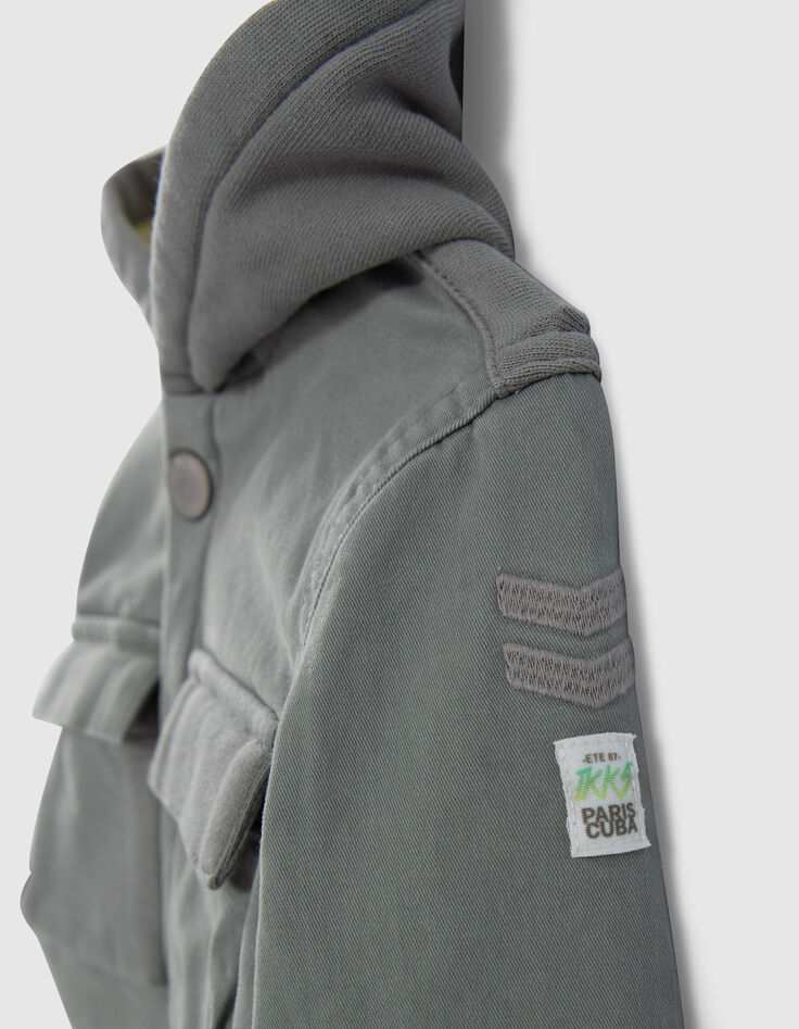 Kaki parka twee materialen babyjongens-4