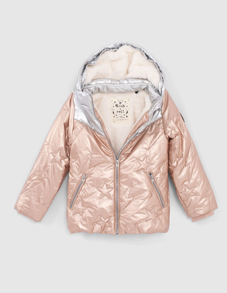 Doudoune rose pâle broderies étoiles et éclairs fille-7