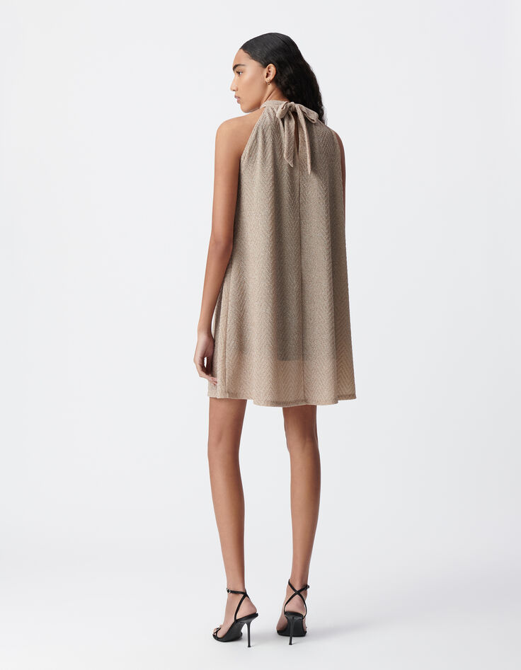 Lockeres goldenes Kleid mit Schnürung hinten Damen-3