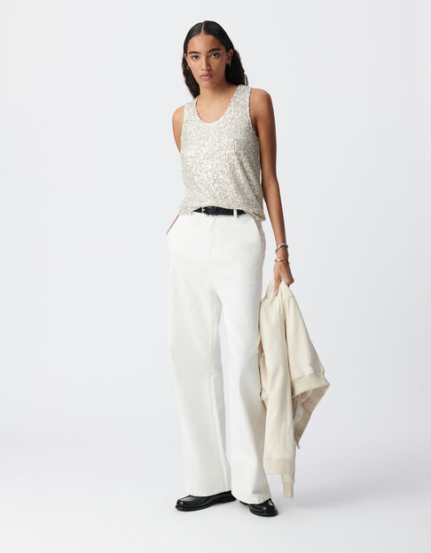 Top argenté brodé sequins Femme - IKKS