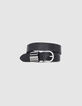 Black leather belt with metal rings Women-1