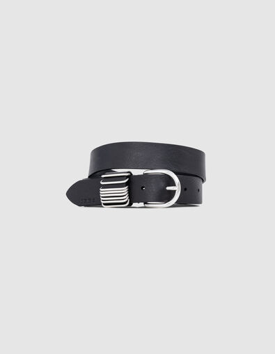 Black leather belt with metal rings Women - IKKS