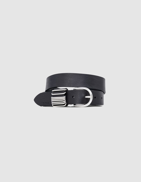 Zwarte leren riem met metalen ringen Dames - IKKS