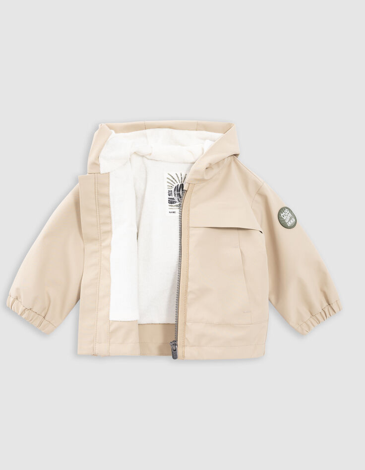 Beige Jacke mit Kapuze, recycelter Polyester, Babyjungen-2