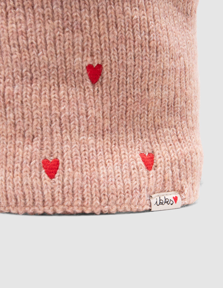 Rosa gestrickter Snood mit Herzstickerei f&uuml;r Baby M&auml;dchen-3