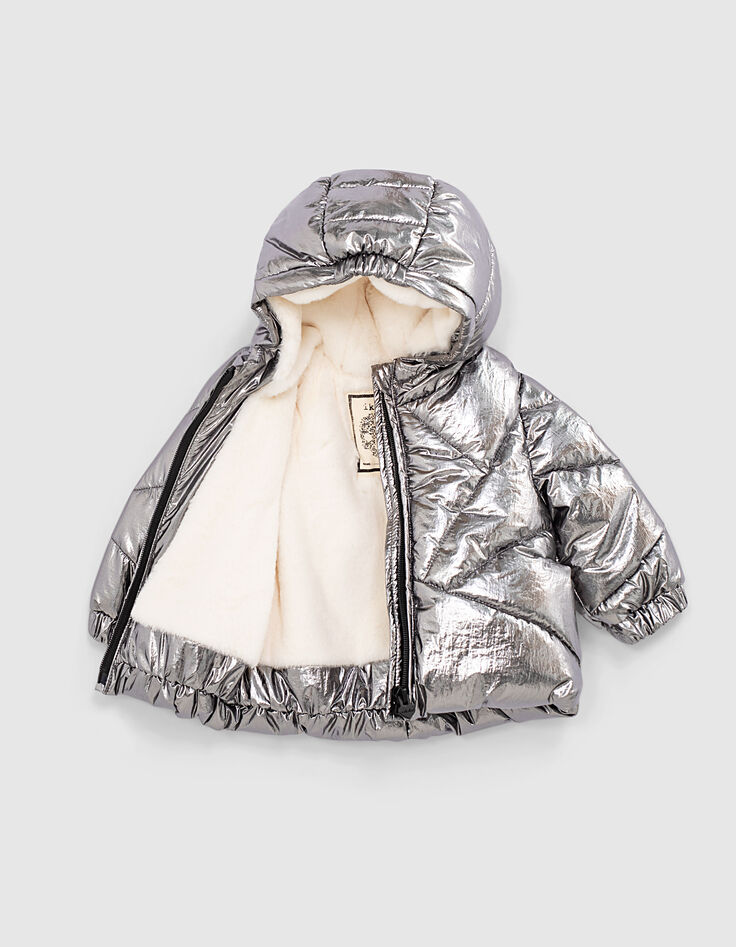 Doudoune bronze matelassée et fourrée bébé fille-3