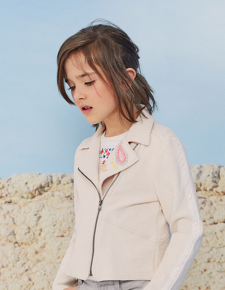 Girls' light beige biker-style cardigan-2