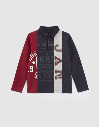 Rugbystil Jungen-Polo marineblau, grau und bordeaux   - IKKS
