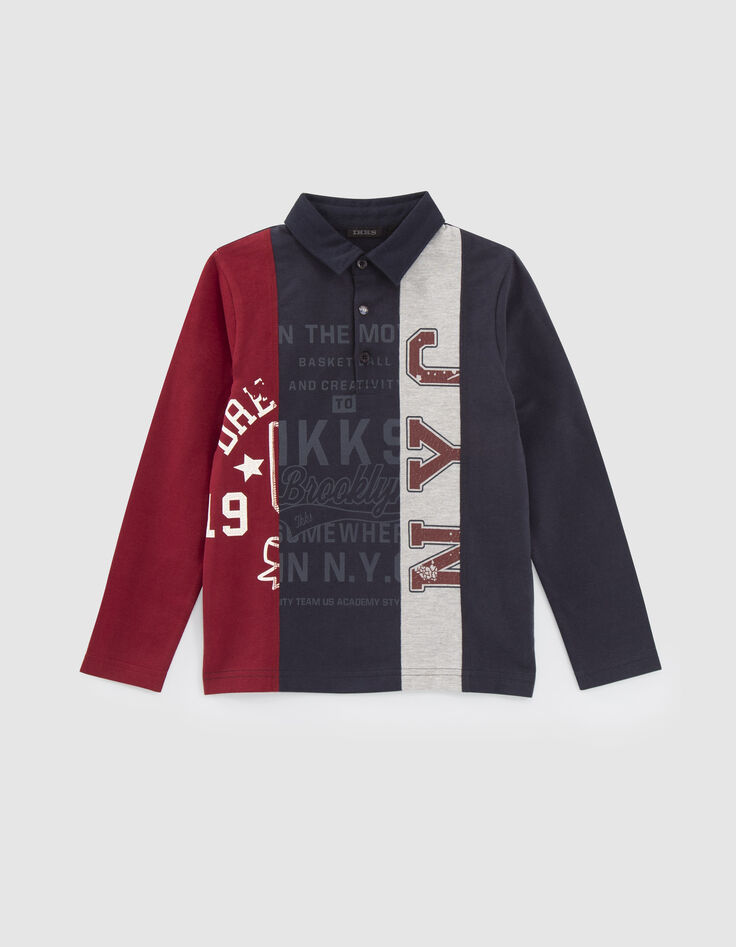 Rugbystil Jungen-Polo marineblau, grau und bordeaux  -1