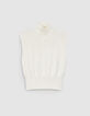 Pull sans manches blanc tricot col camionneur Femme-5