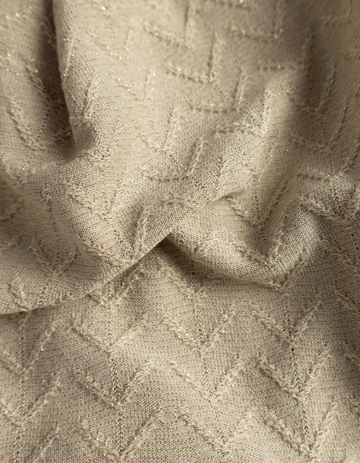 Camiseta manga corta beige lúrex punto calado mujer-3 Camiseta manga corta beige lúrex punto calado mujer-3