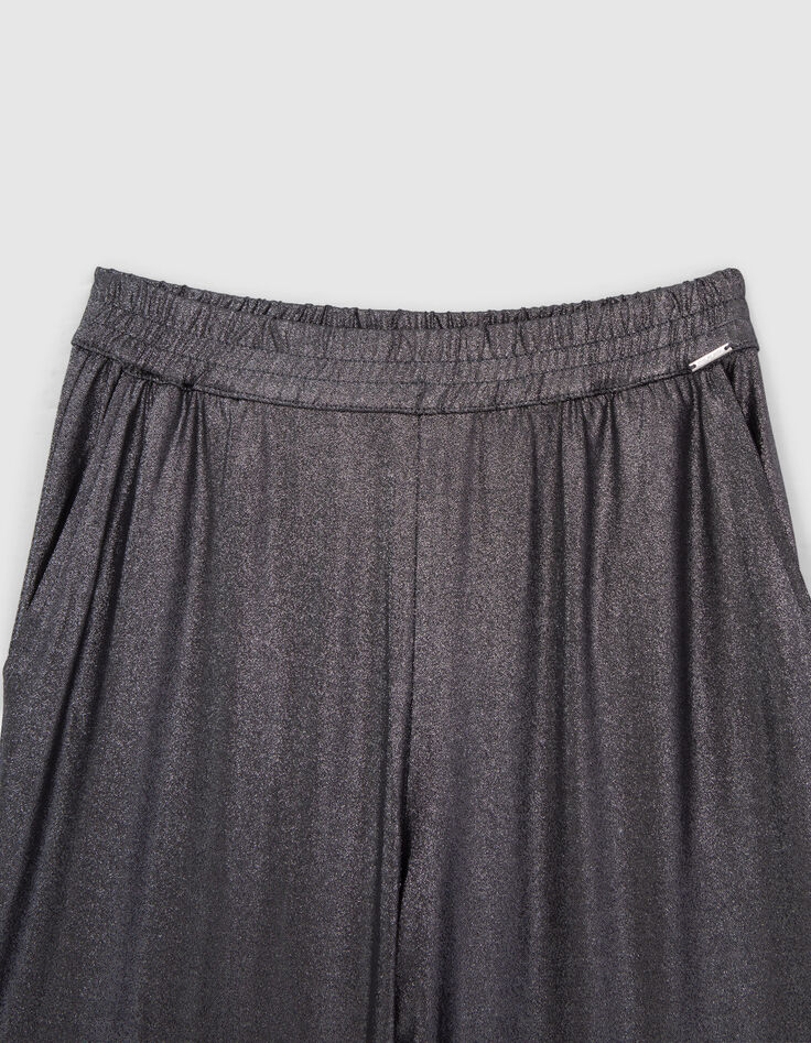 Pantalon silver maille lam&eacute;e taille smock&eacute;e fille-2