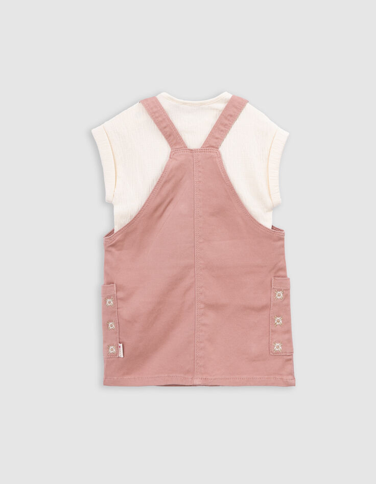 Ensemble robe-salopette rose et T-shirt écru bébé fille-2