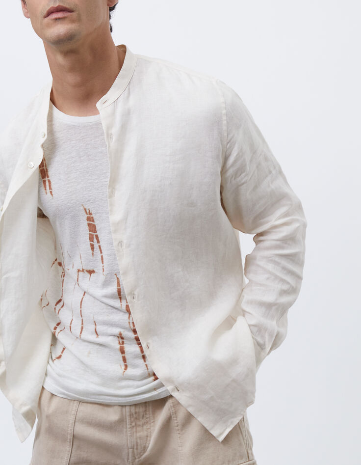 Men&rsquo;s chalk linen REGULAR Mandarin collar shirt-4