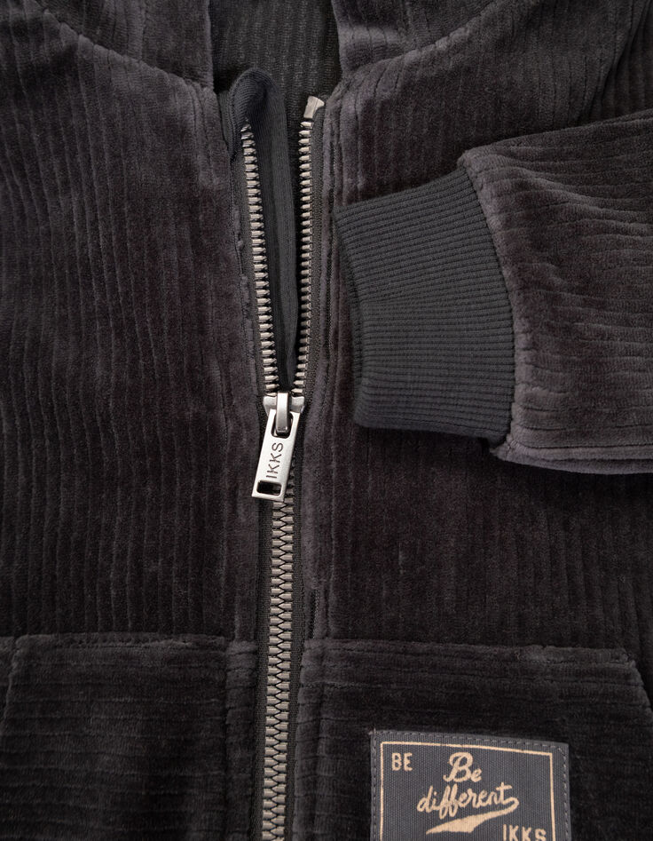 Graue Jungensweatjacke mit Kapuze aus Rippstrick-5