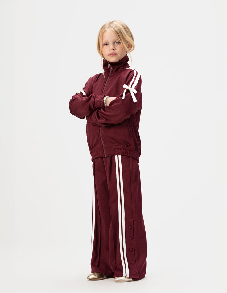 Girls’ burgundy joggers with white stripes-1