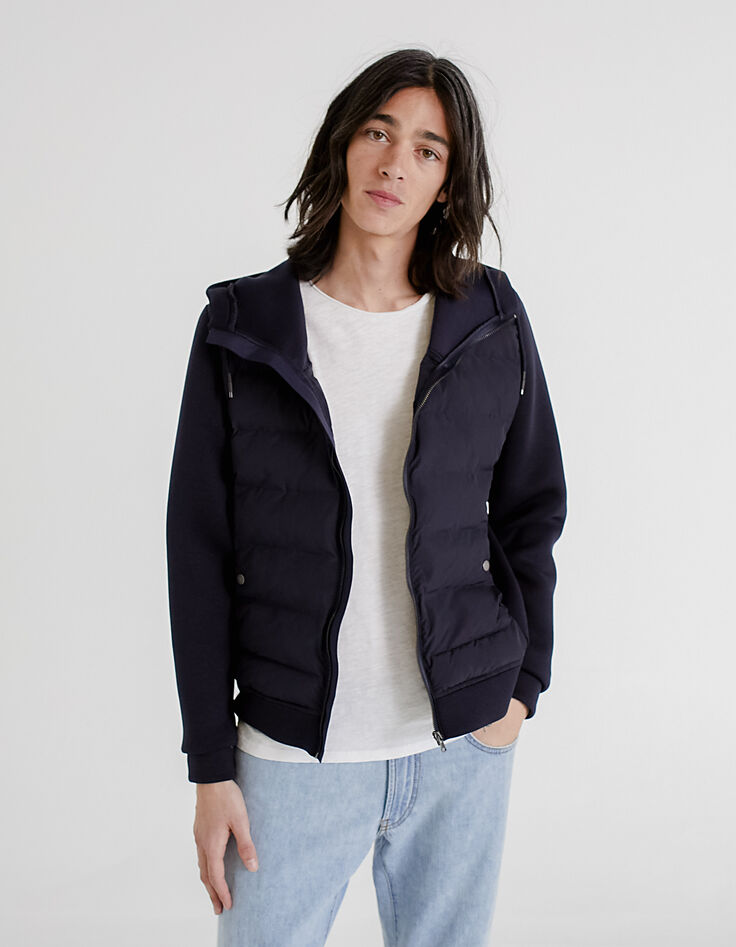 Marineblaue Herren-Unterziehjacke aus Materialmix -3