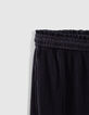 Weite, marineblaue Crop-Mädchenhose mit Plissee-5