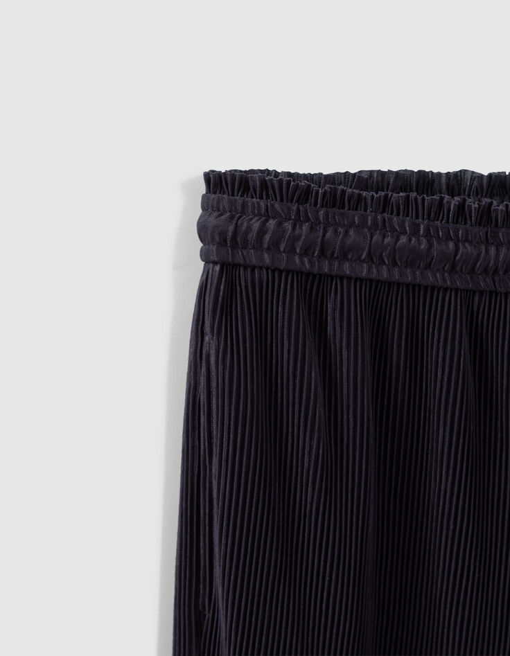 Weite, marineblaue Crop-Mädchenhose mit Plissee-5