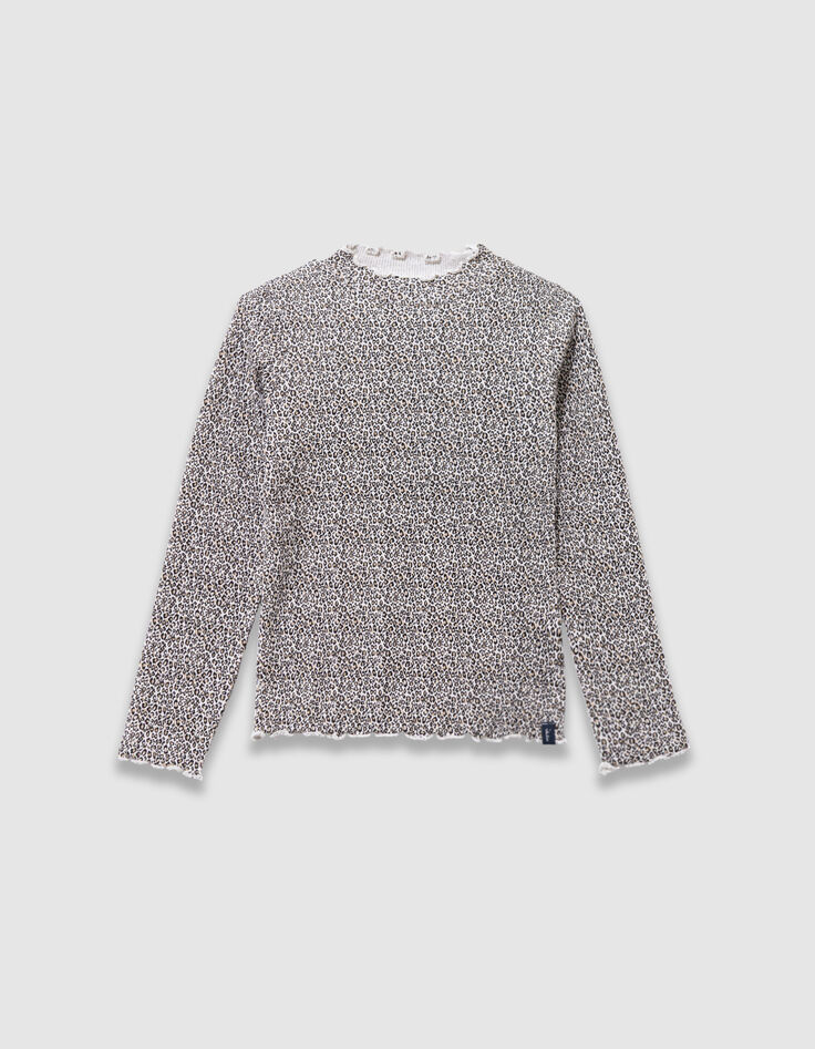 Beige T-shirt opstaande kraag luipaardstrikjes meisjes-4