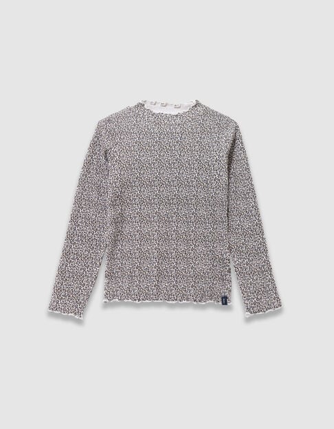 Camiseta cuello alto beige leopardo-lazos niña Camiseta cuello alto beige leopardo-lazos niña - IKKS