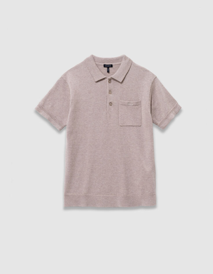 Polo beige tricot avec poche devant gar&ccedil;on-1