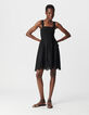 Robe noire smockée borderie dentelle Femme-2