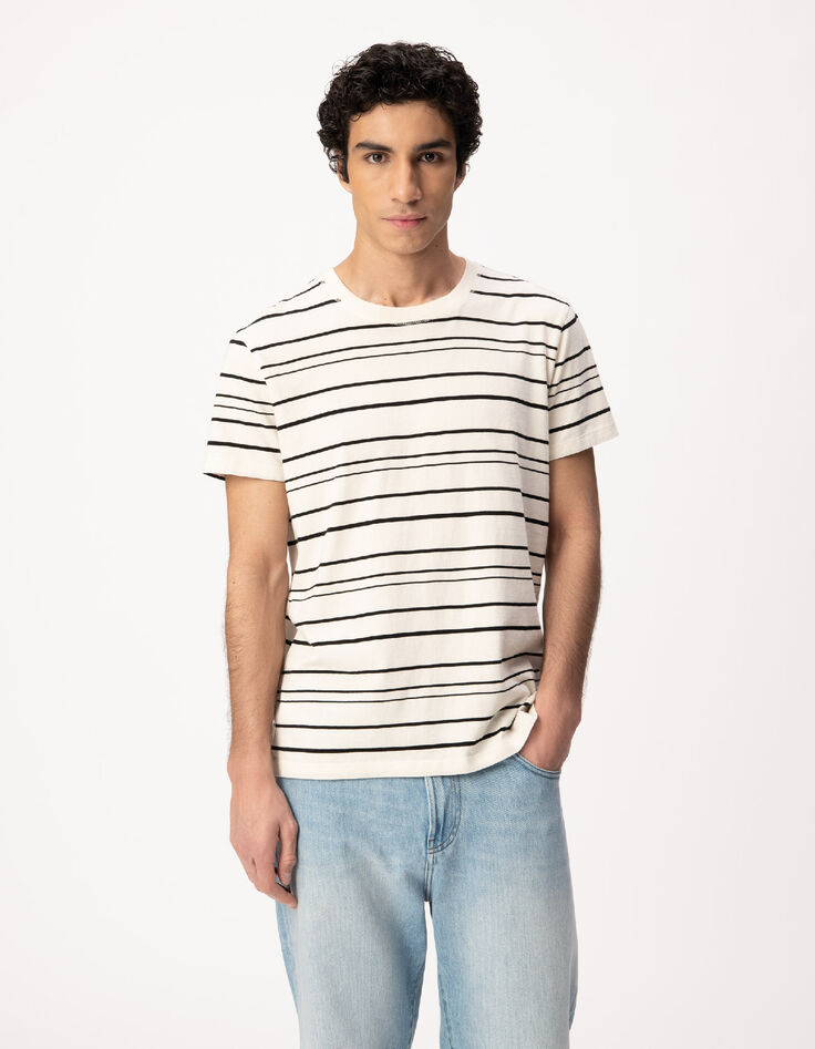 Camiseta blanca de Hombre con estampado de rayas negras-1