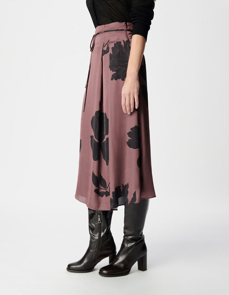 Mujer maxi falda midi floral burdeos-4