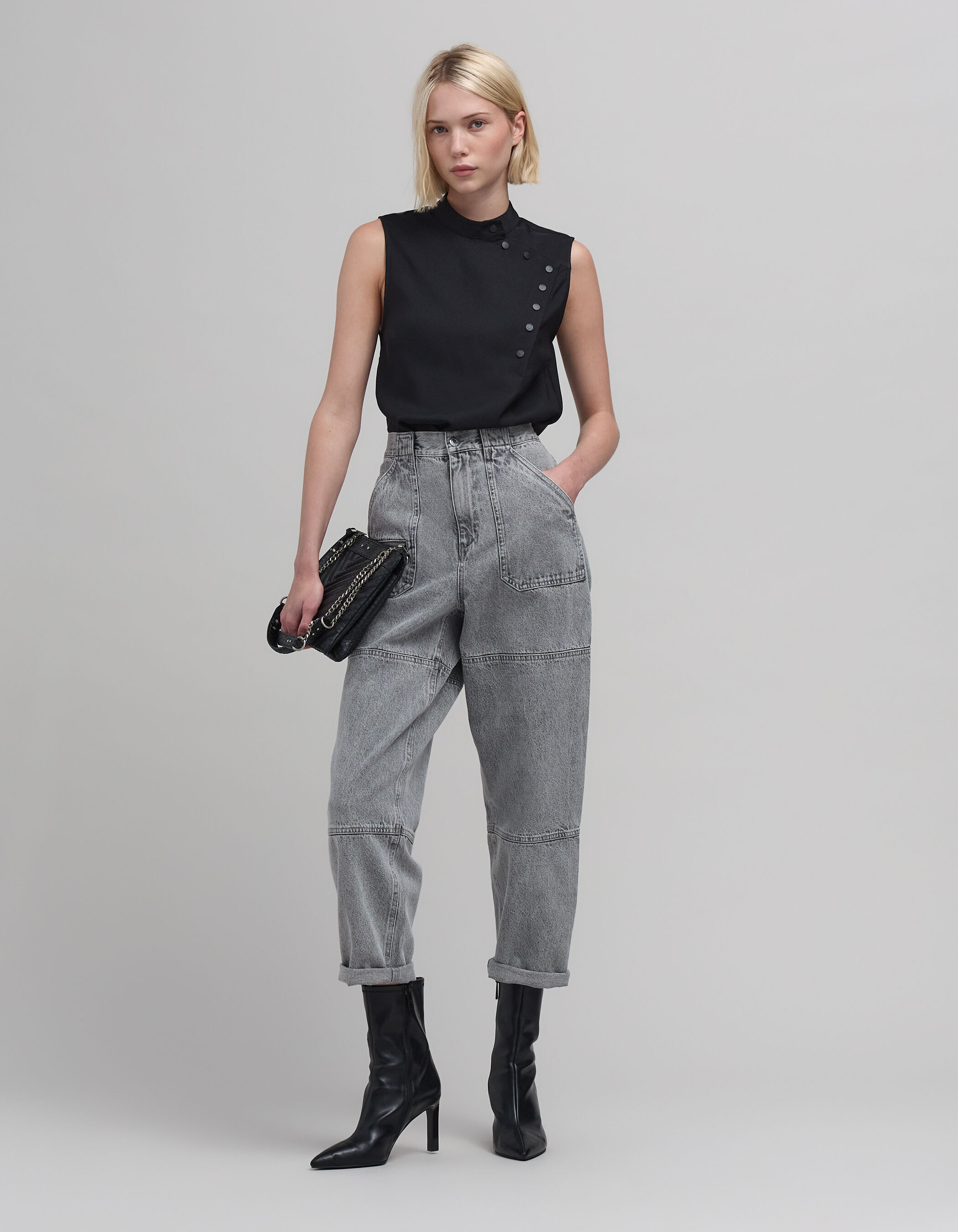 Women s black top with asymmetrical closure IKKS