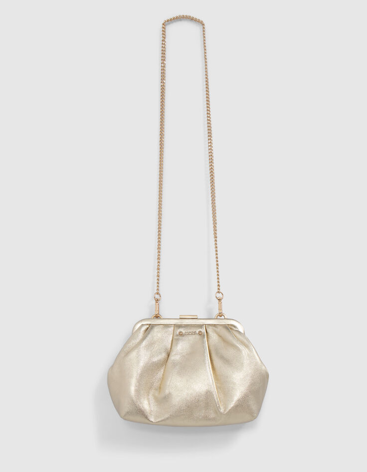 Goldfarbene Damenbeuteltasche aus Metallic-Leder-5