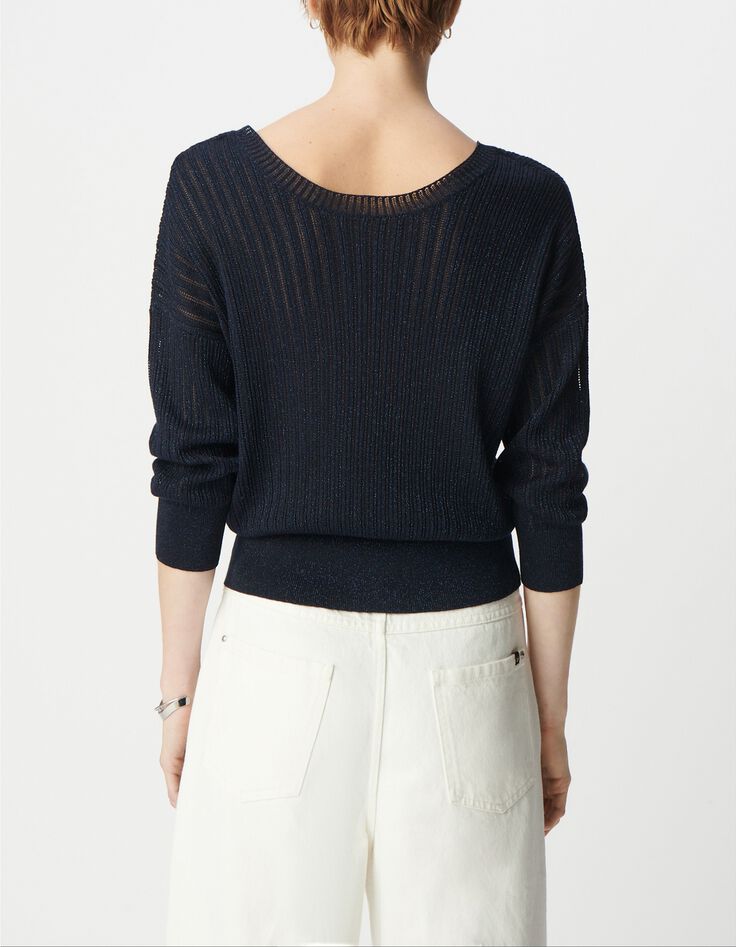 Pull chic marine tricot lurex ajour&eacute; Femme-3