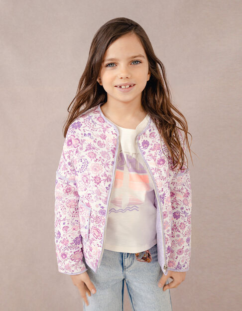 Girls’ off-white jacket with violet flower print - IKKS