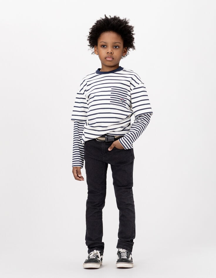Boy's black SLIM jeans with removable braided waistband-1