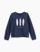 Sudadera navy bi-tejido 3 tablas surf detrás bordado niña-3